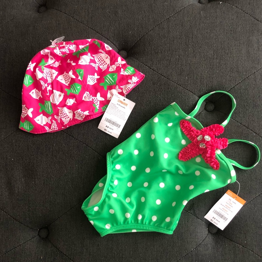 NWT Gymboree bathing suit and matching hat 6-12 mo